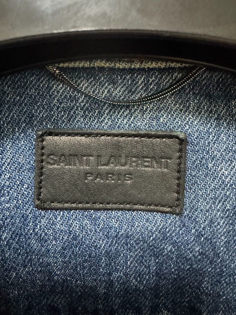 Saint Laurent Paris Saint Laurent Distressed Denim Jacket with Palm Tree Patch Size US M / EU 48-50 / 2 - 8 Thumbnail
