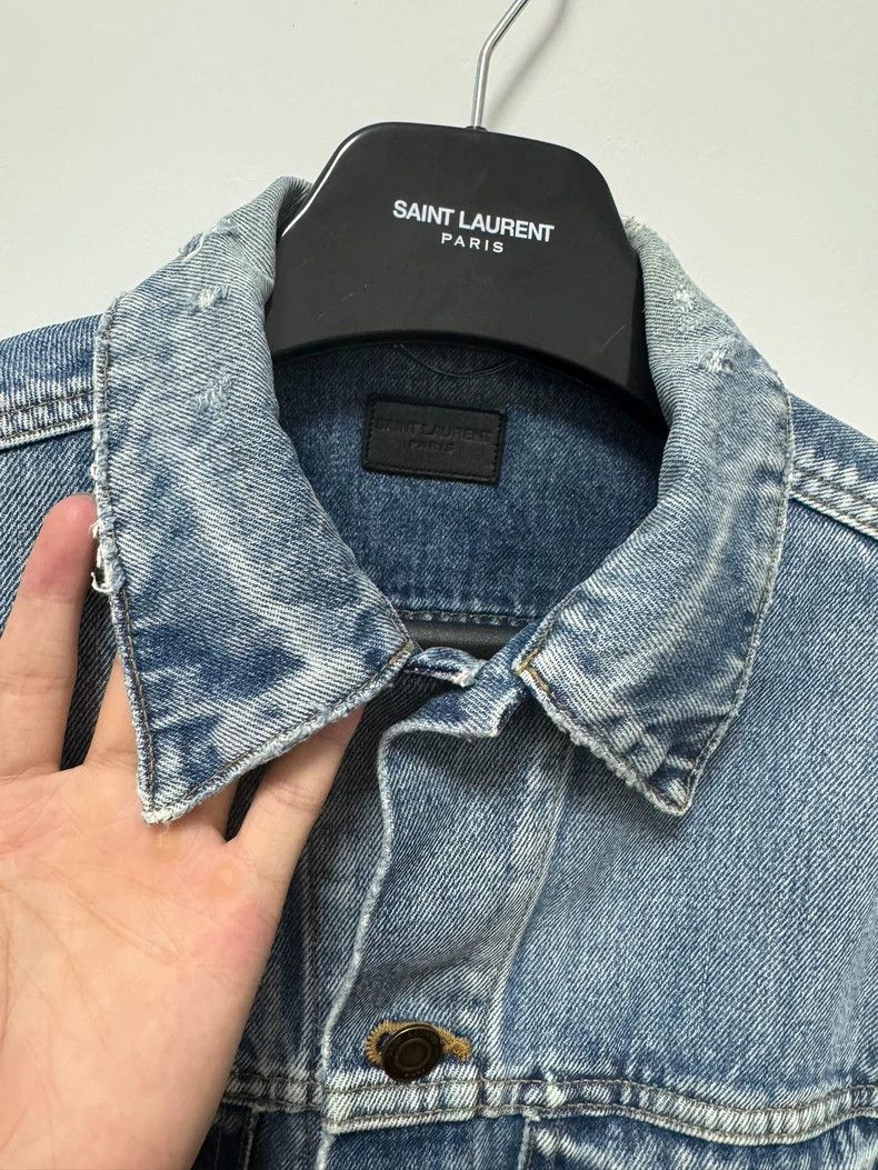 Saint Laurent Paris Saint Laurent Distressed Denim Jacket with Palm Tree Patch Size US M / EU 48-50 / 2 - 6 Thumbnail
