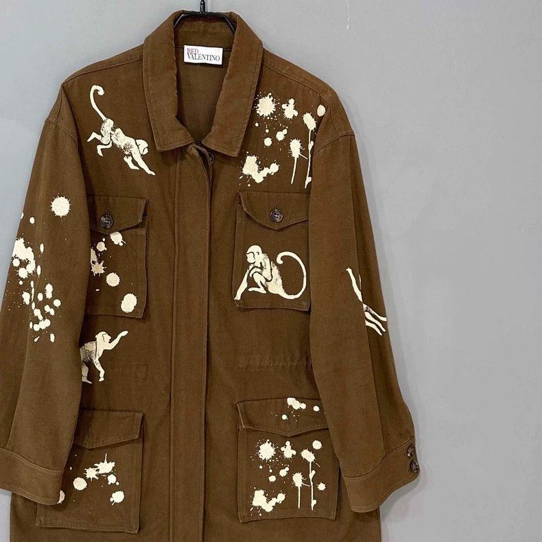 Valentino Monkey Print Oversized Brown Jacket Size US L / EU 52-54 / 3 - 2 Thumbnail
