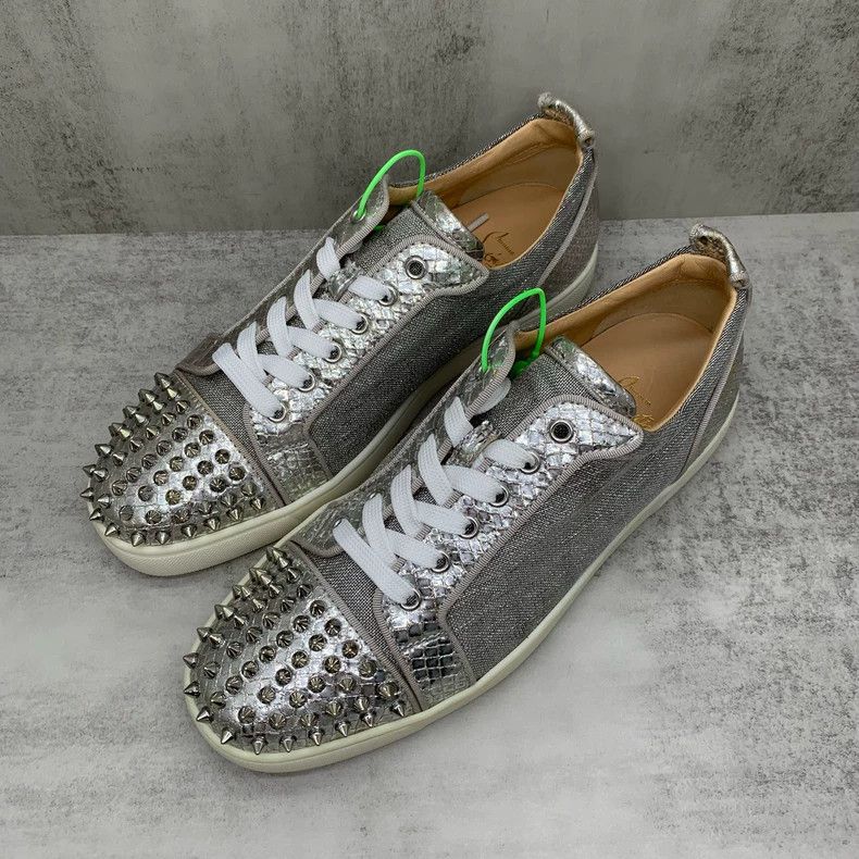 Christian Louboutin Christian Louboutin Silver Studded Sneakers Size 43.5 Size US 10.5 / EU 43-44 - 2 Thumbnail