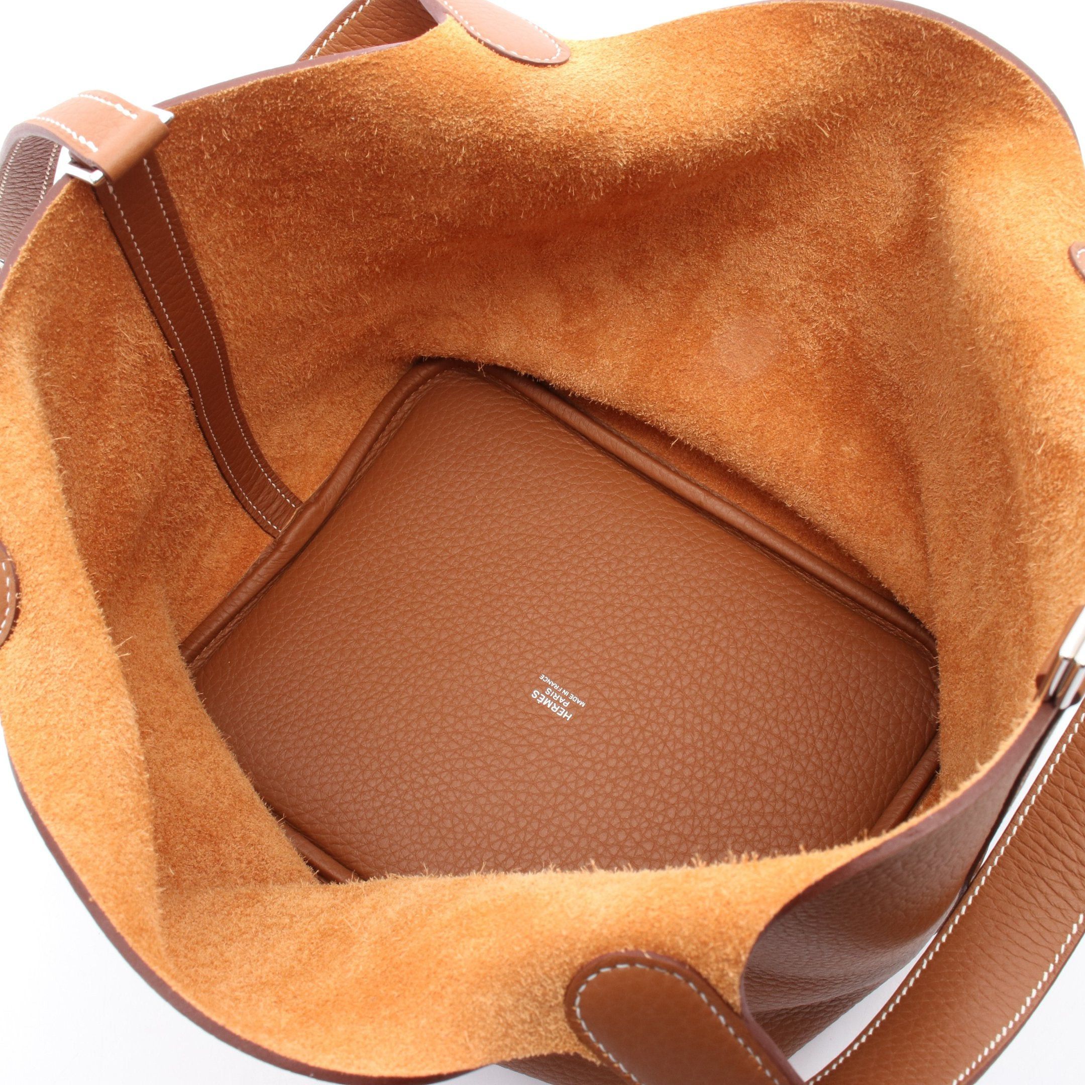 Hermes Hermes Picotane Lock Mm Gold Handbag Clemence Leather Brown Silver Hardware K Stamp Size ONE SIZE - 3 Thumbnail