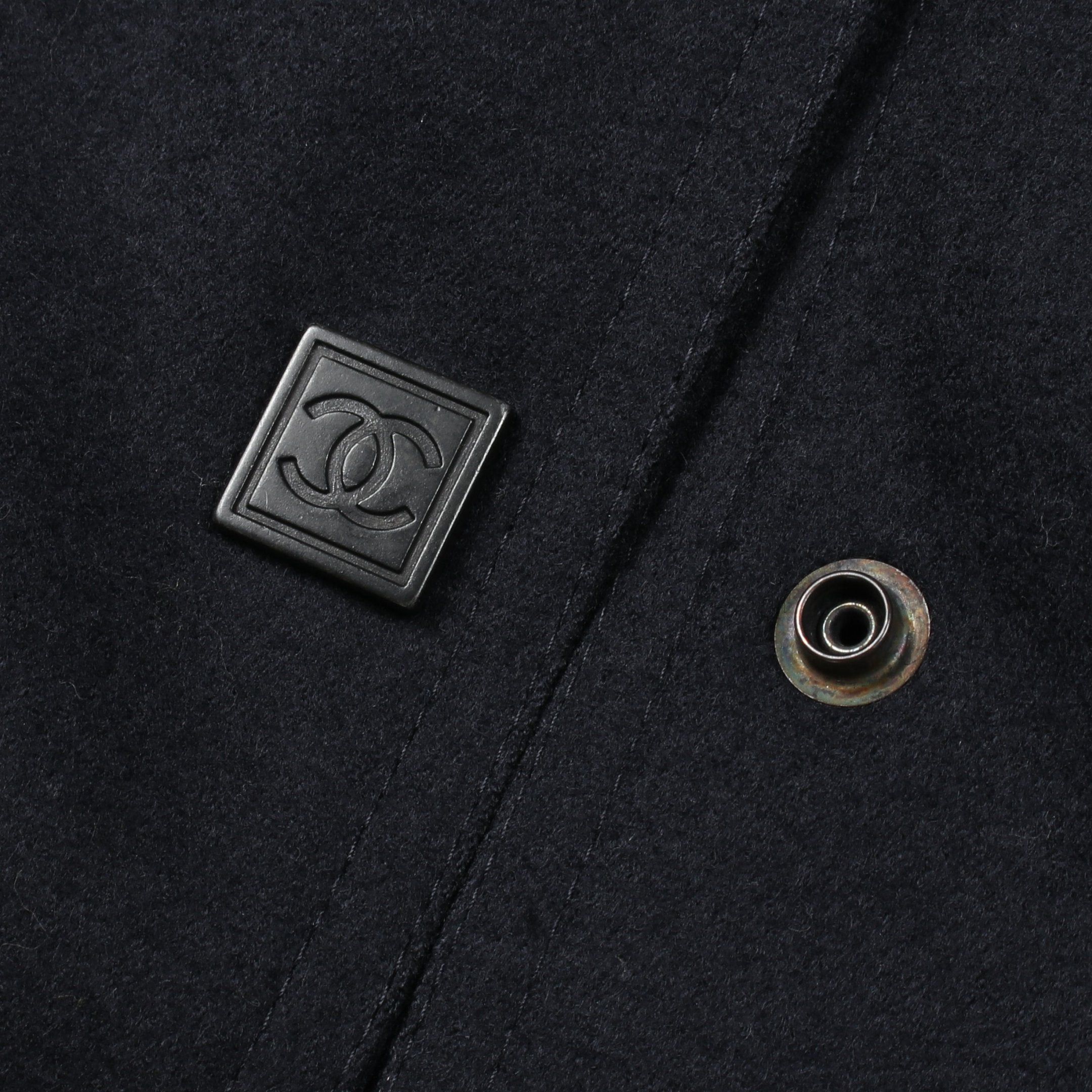 Chanel Chanel Sports Line Coco Mark Stadium Jacket Wool Lamb Leather Black Dark Navy Red 04P Size ONE SIZE - 7 Thumbnail