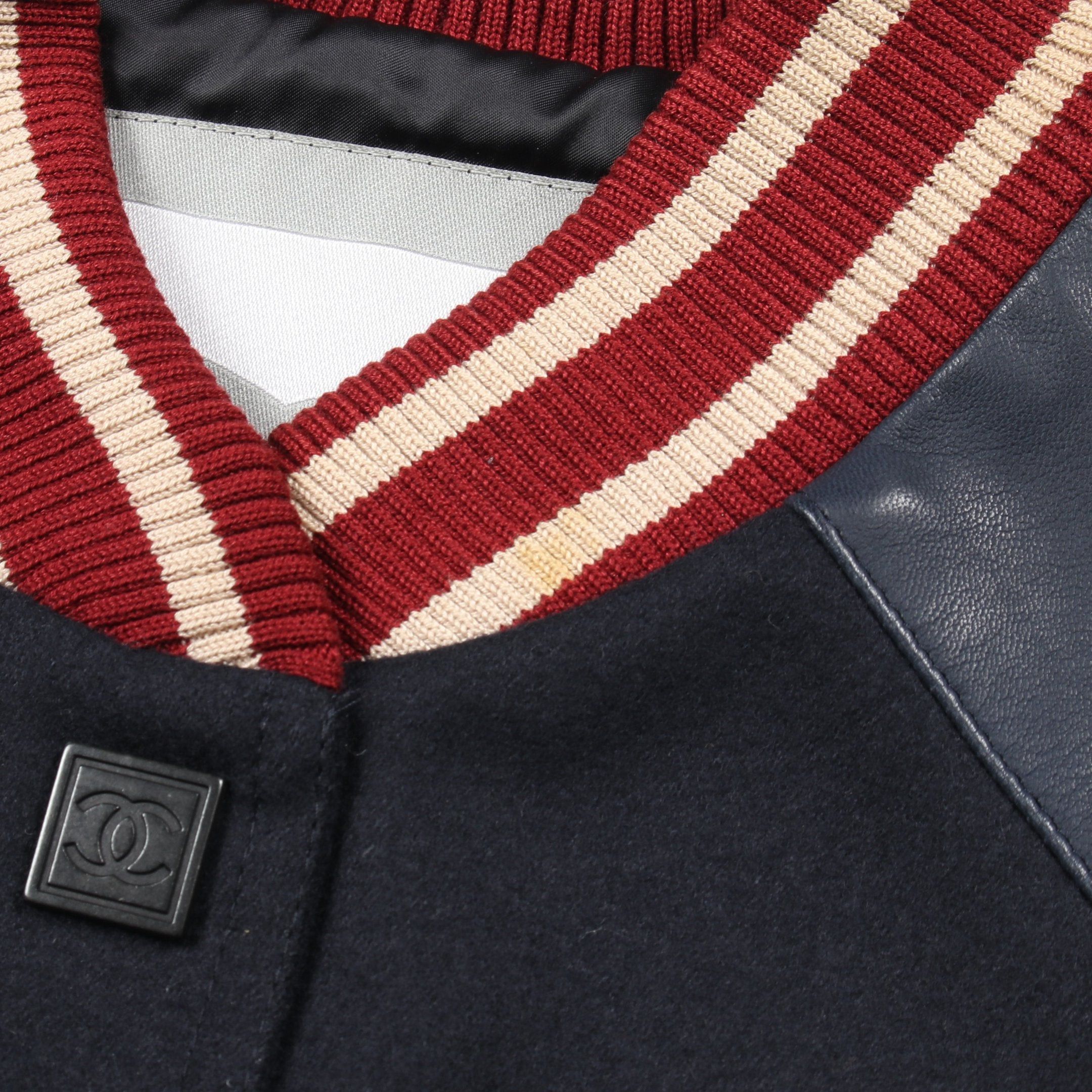 Chanel Chanel Sports Line Coco Mark Stadium Jacket Wool Lamb Leather Black Dark Navy Red 04P Size ONE SIZE - 10 Thumbnail