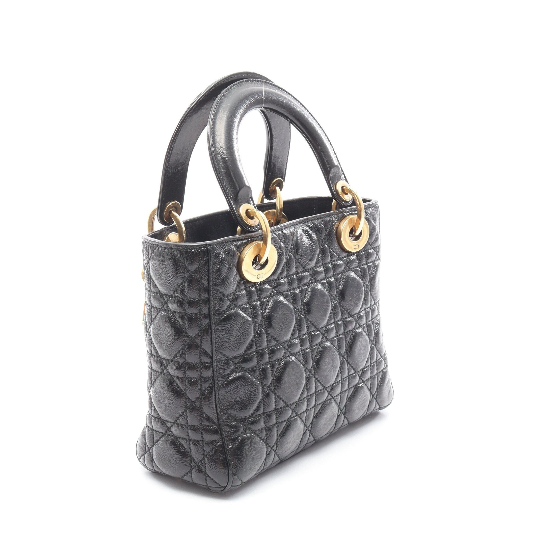Dior Dior Lady Dior Small Canage Handbag Leather Black Size ONE SIZE - 2 Thumbnail