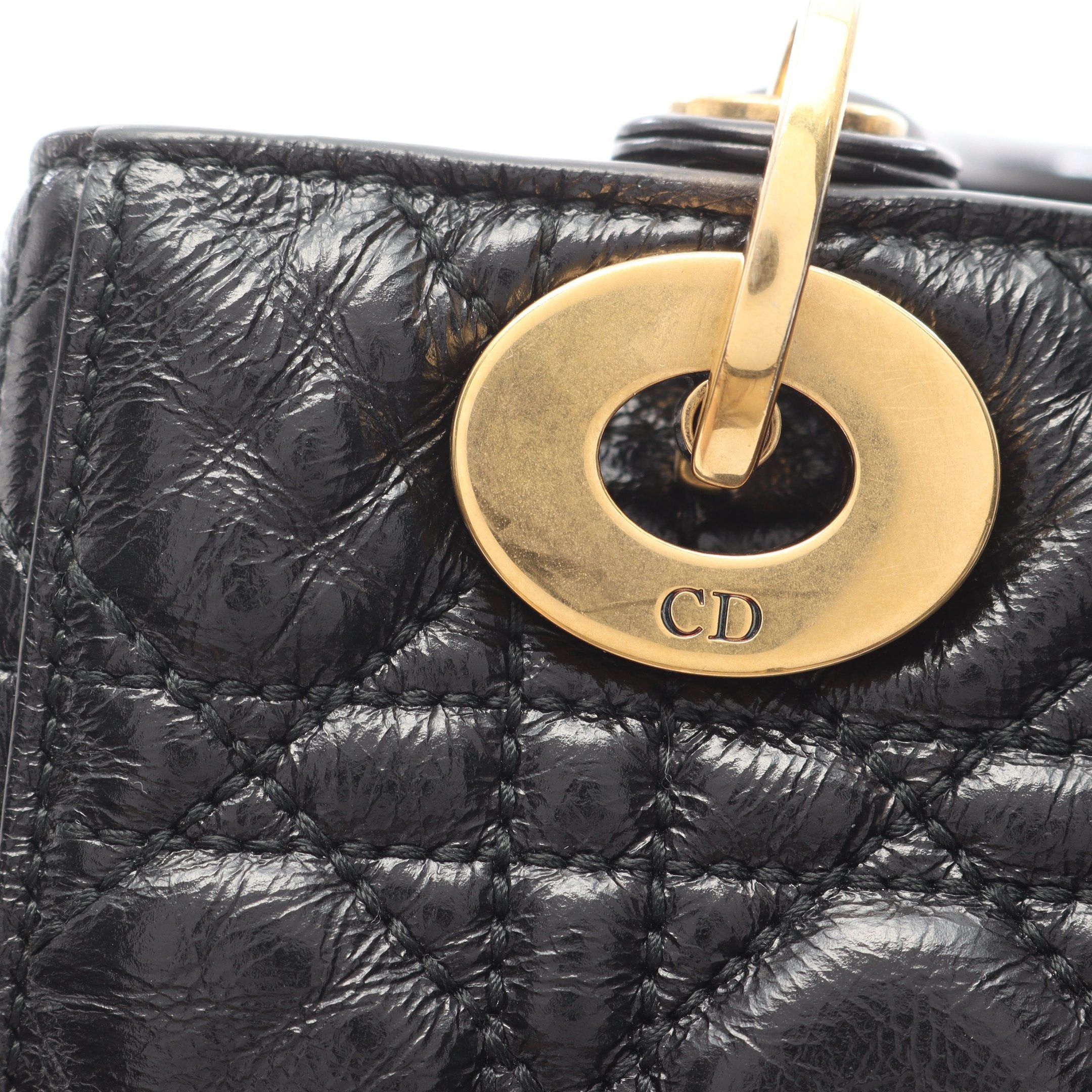 Dior Dior Lady Dior Small Canage Handbag Leather Black Size ONE SIZE - 11 Thumbnail