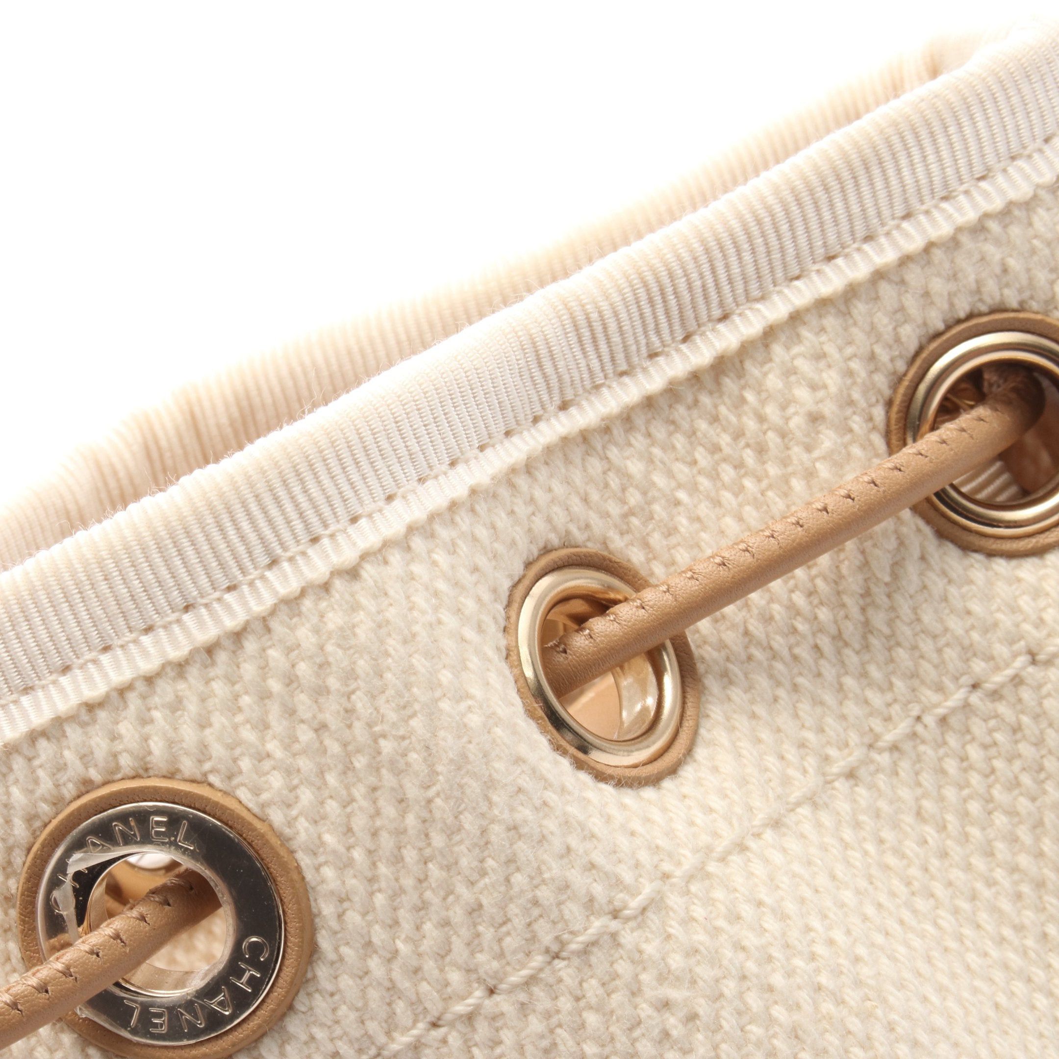 Chanel Chanel Deauville Purse Chain Shoulder Bag Canvas Leather Ivory Light Brown Gold Hardware Fake Pearl Size ONE SIZE - 8 Thumbnail