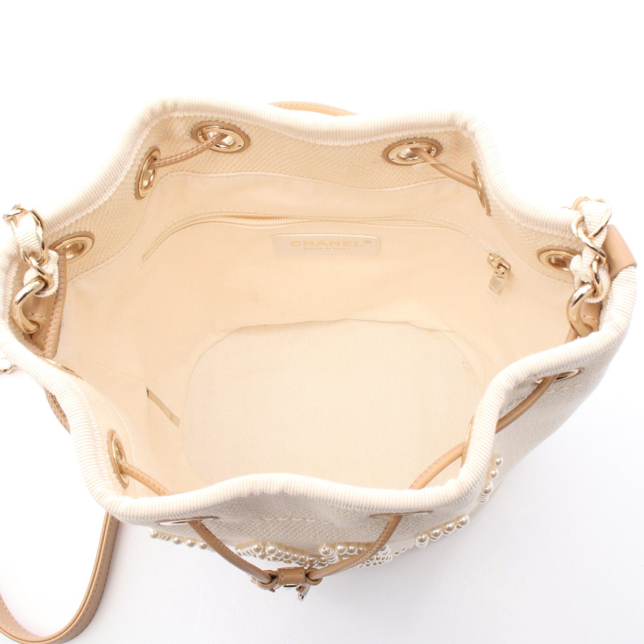 Chanel Chanel Deauville Purse Chain Shoulder Bag Canvas Leather Ivory Light Brown Gold Hardware Fake Pearl Size ONE SIZE - 3 Thumbnail