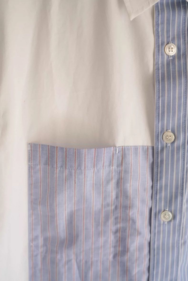 Yohji Yamamoto Yohji Yamamoto Blue Stripe Patchwork Shirt Size US M / EU 48-50 / 2 - 3 Thumbnail