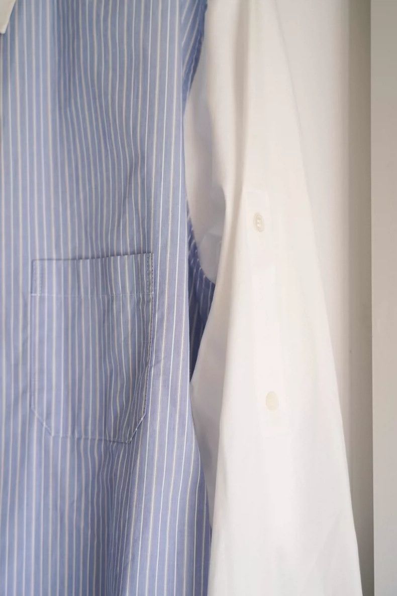 Yohji Yamamoto Yohji Yamamoto Blue Stripe Patchwork Shirt Size US M / EU 48-50 / 2 - 4 Thumbnail