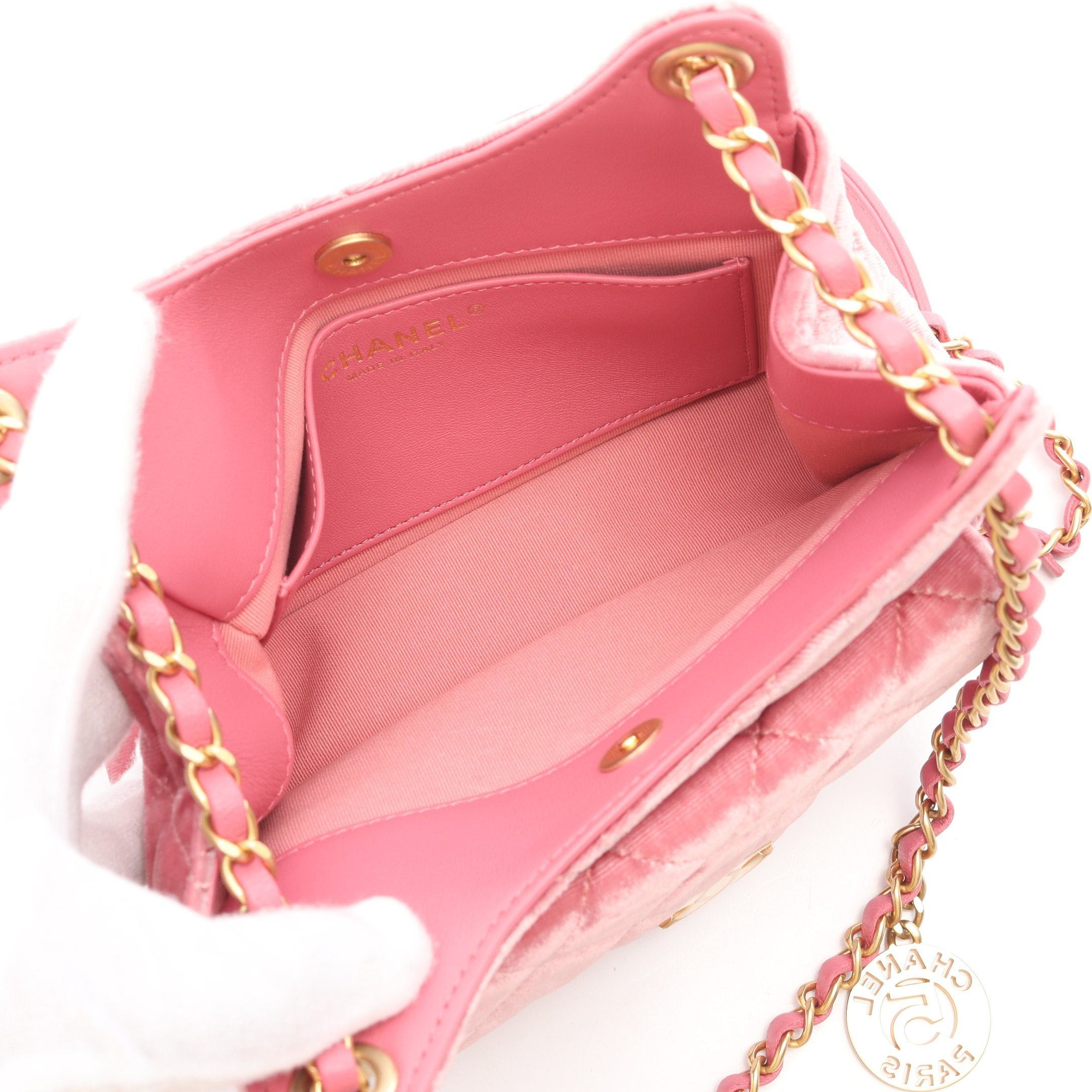 Chanel Chanel Matelasse Double Chain Shoulder Bag Velor Leather Pink Gold Hardware Size ONE SIZE - 6 Thumbnail