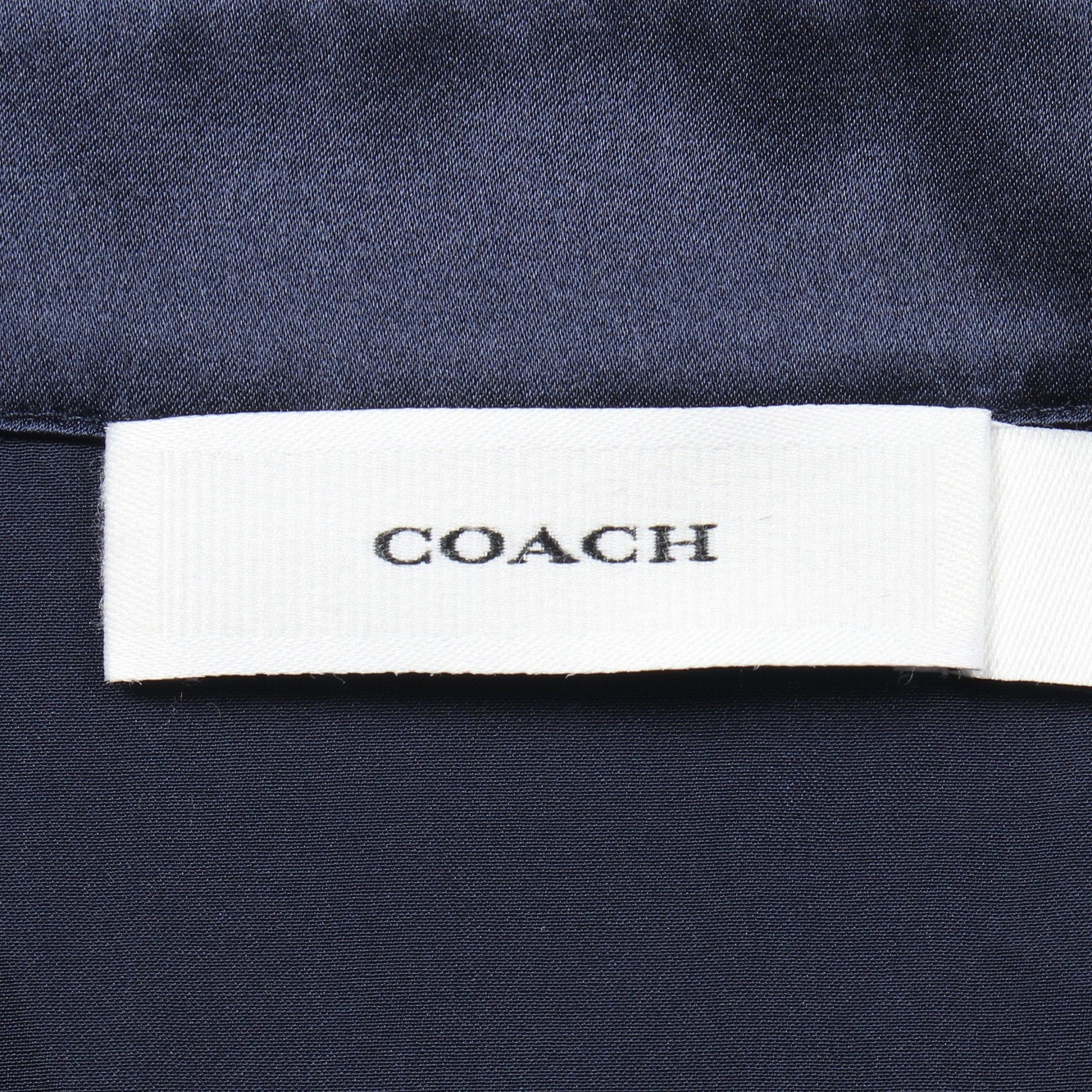 Coach Coach Top Floral Embroidery Shirt Short Sleeve Silk Navy Size ONE SIZE - 3 Thumbnail