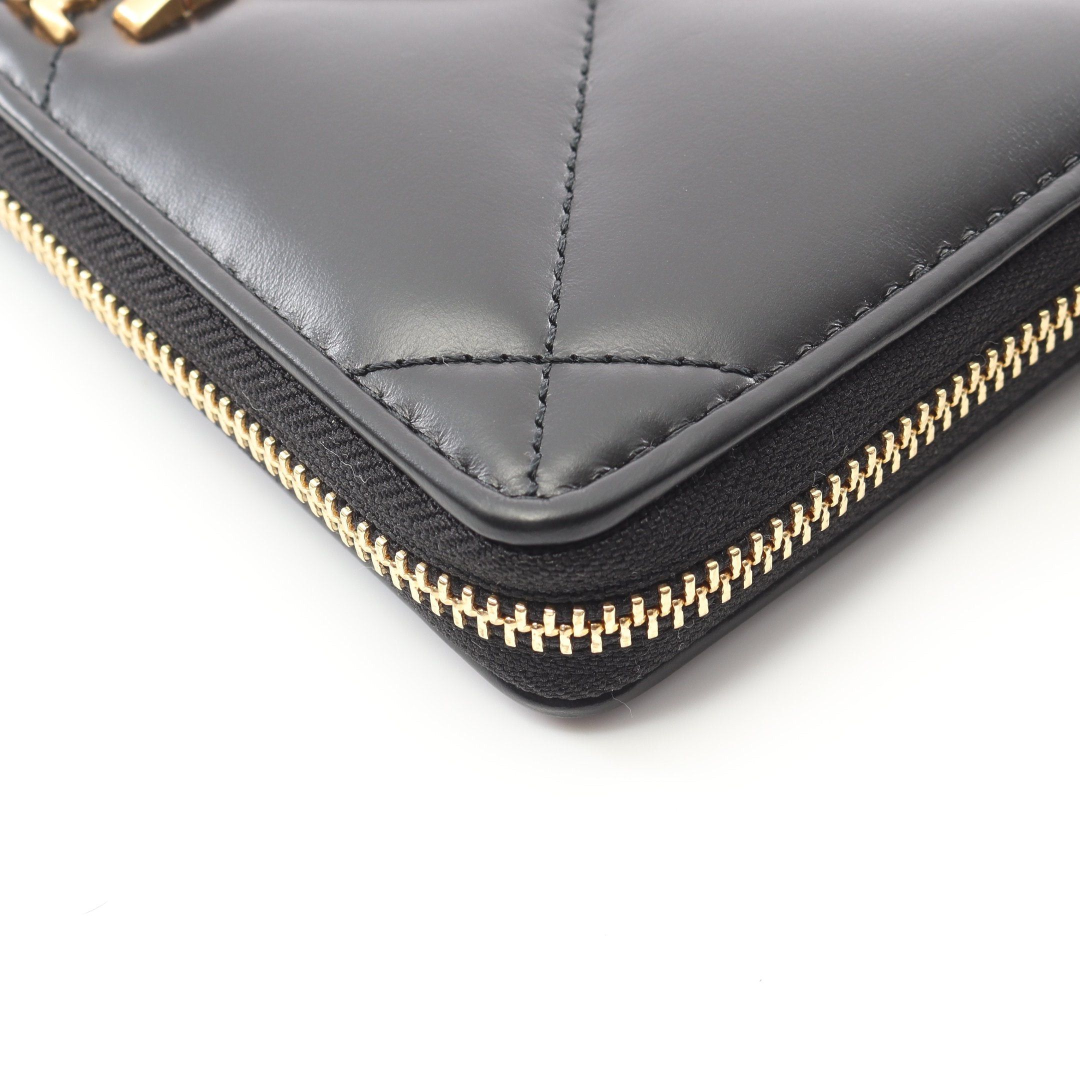 Tory Burch Tory Burch Kira Chevron Continental Wallet Round Zipper Long Leather Black Size ONE SIZE - 6 Thumbnail