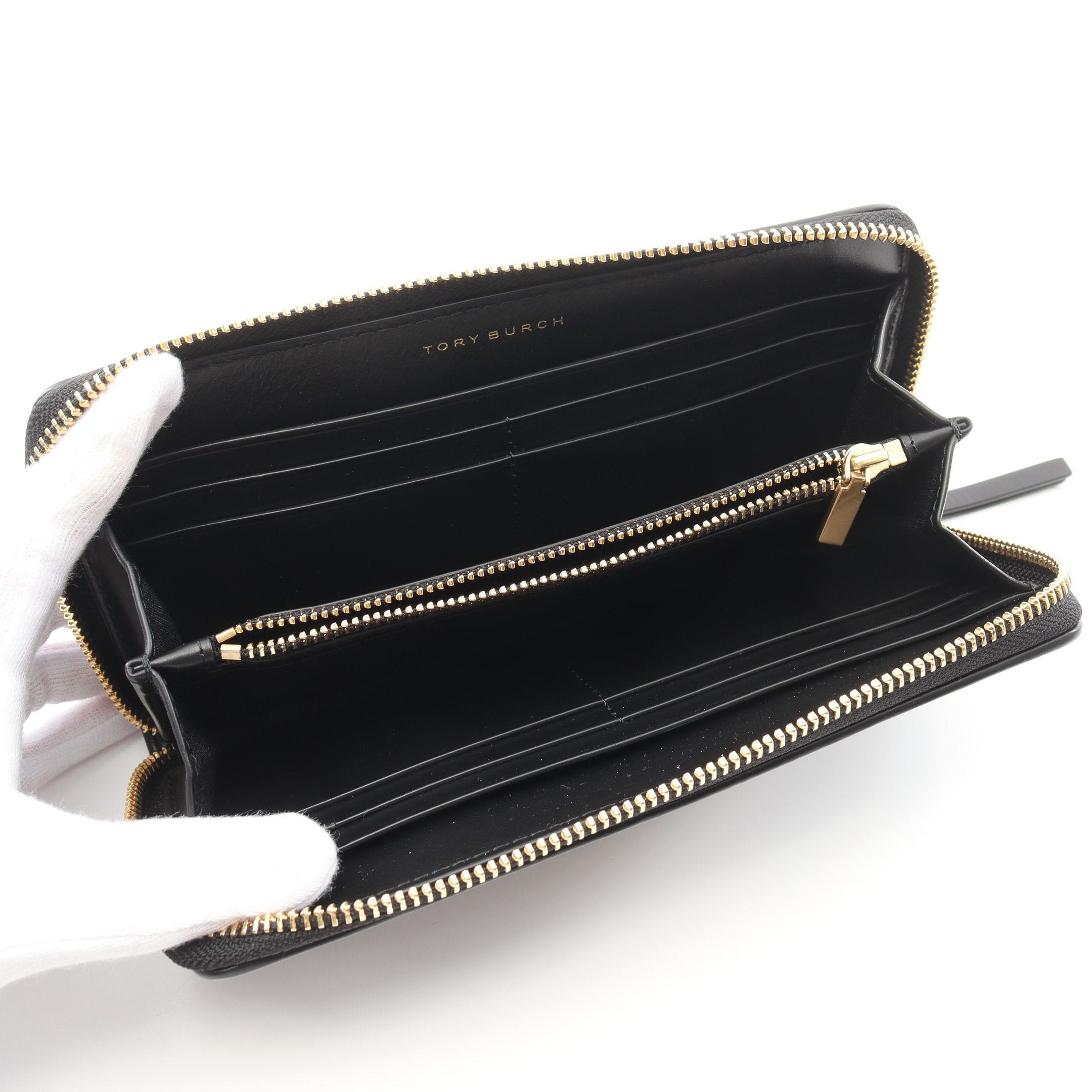 Tory Burch Tory Burch Kira Chevron Continental Wallet Round Zipper Long Leather Black Size ONE SIZE - 3 Thumbnail