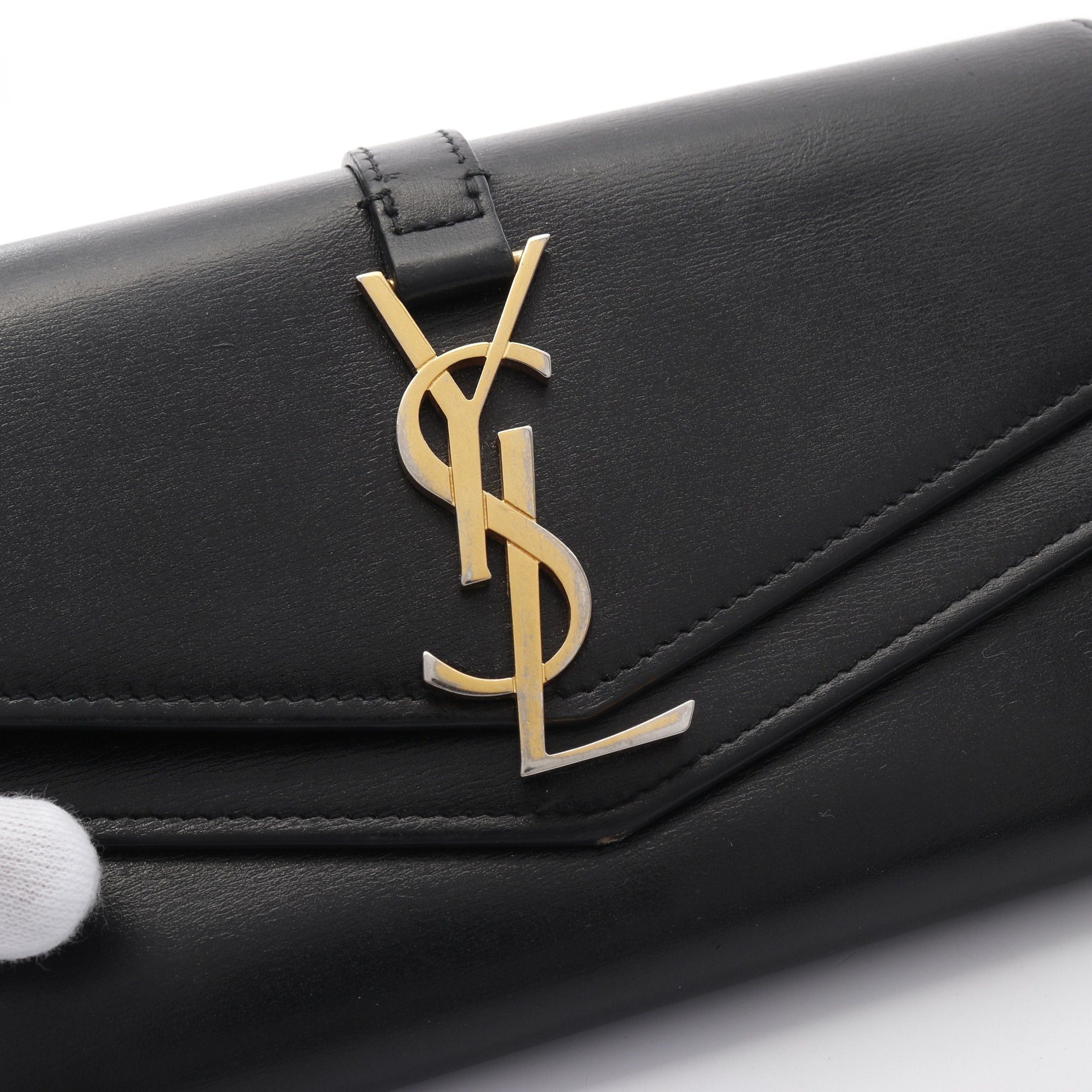 Yves Saint Laurent Yves Saint Laurent Sulpice Bi-Fold Long Wallet Leather Black Size ONE SIZE - 7 Thumbnail