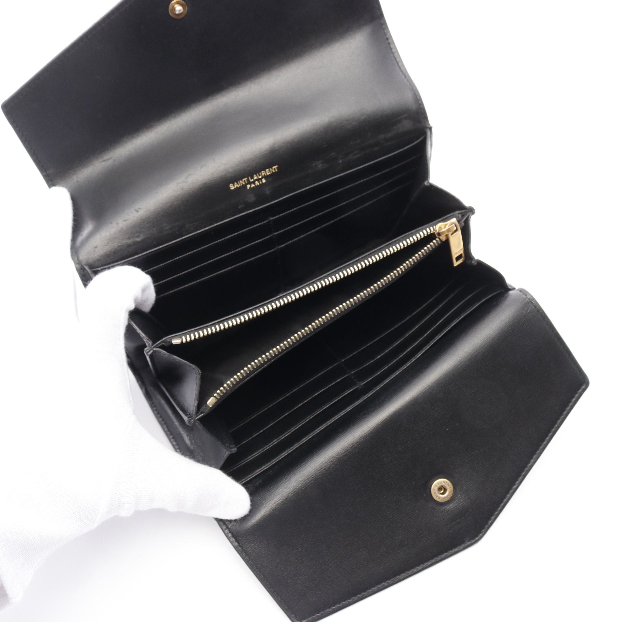 Yves Saint Laurent Yves Saint Laurent Sulpice Bi-Fold Long Wallet Leather Black Size ONE SIZE - 3 Thumbnail