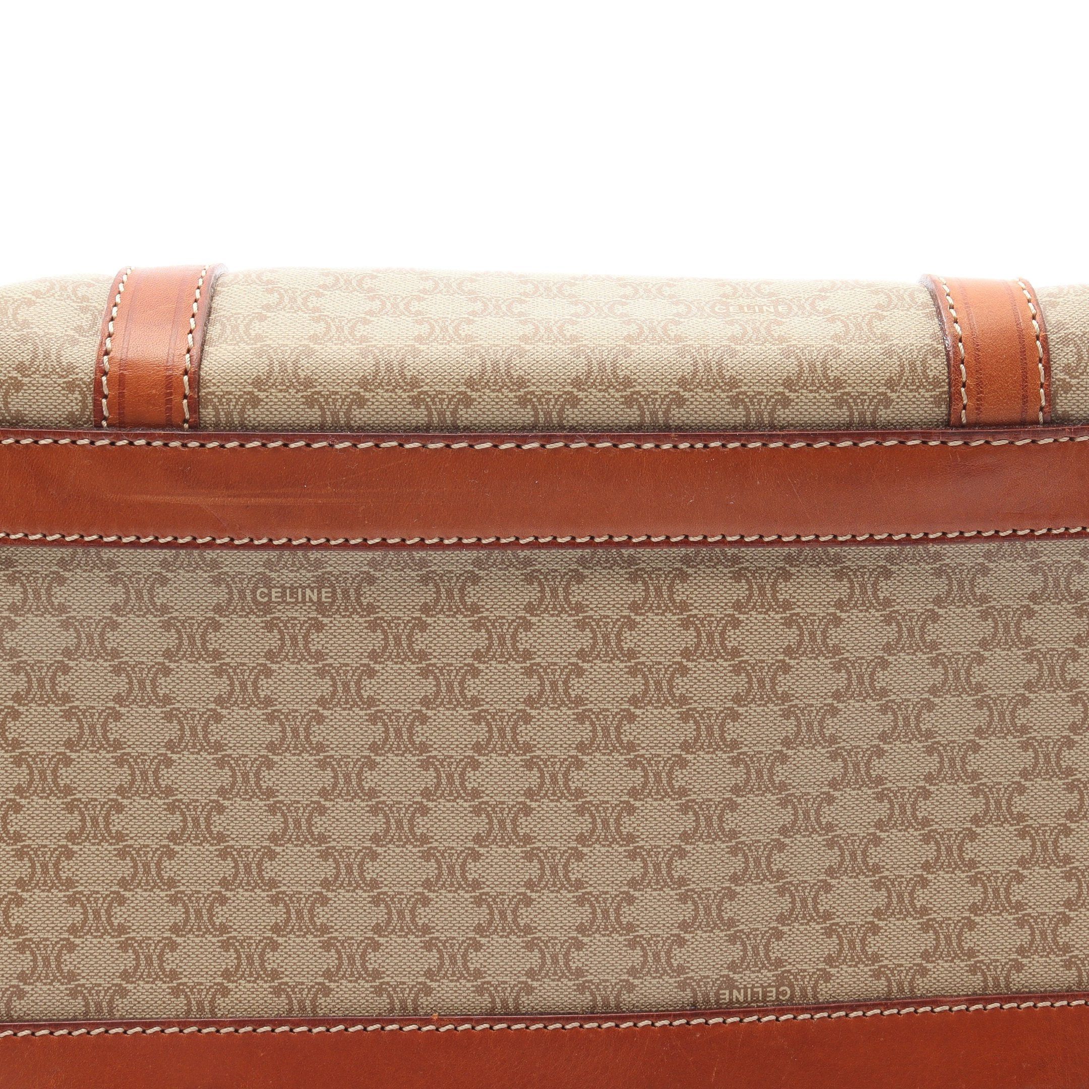 Celine Celine Macadam Boston Bag Leather Beige Brown Size ONE SIZE - 9 Thumbnail