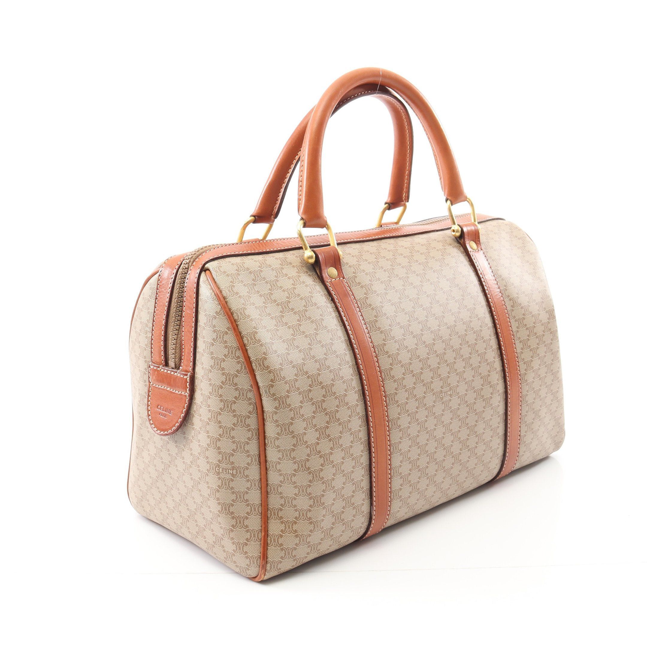Celine Celine Macadam Boston Bag Leather Beige Brown Size ONE SIZE - 2 Thumbnail