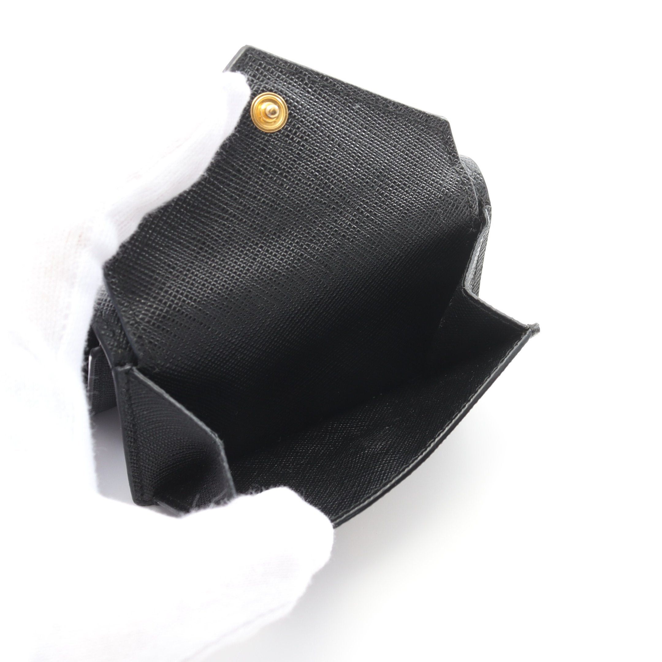 Prada Prada Vitello Move Compact Wallet Trifold Saffiano Leather Black Size ONE SIZE - 4 Thumbnail