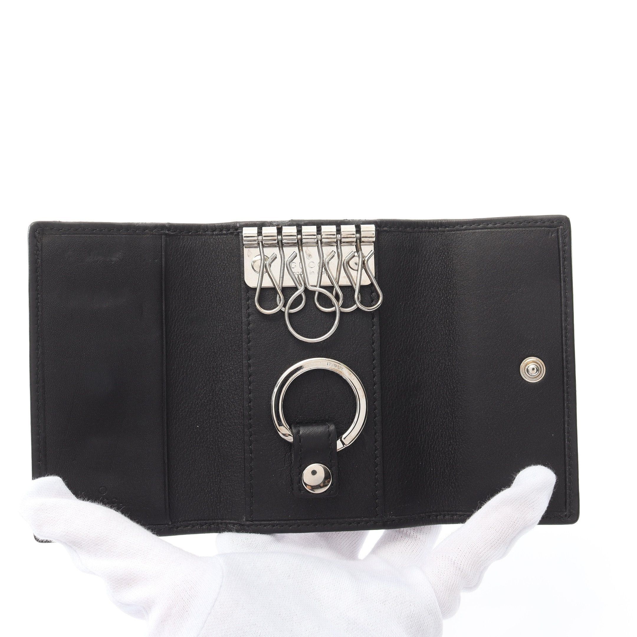 Gucci Gucci Micro Gg Guccissima 6 Key Case Leather Silver Black Size ONE SIZE - 3 Thumbnail