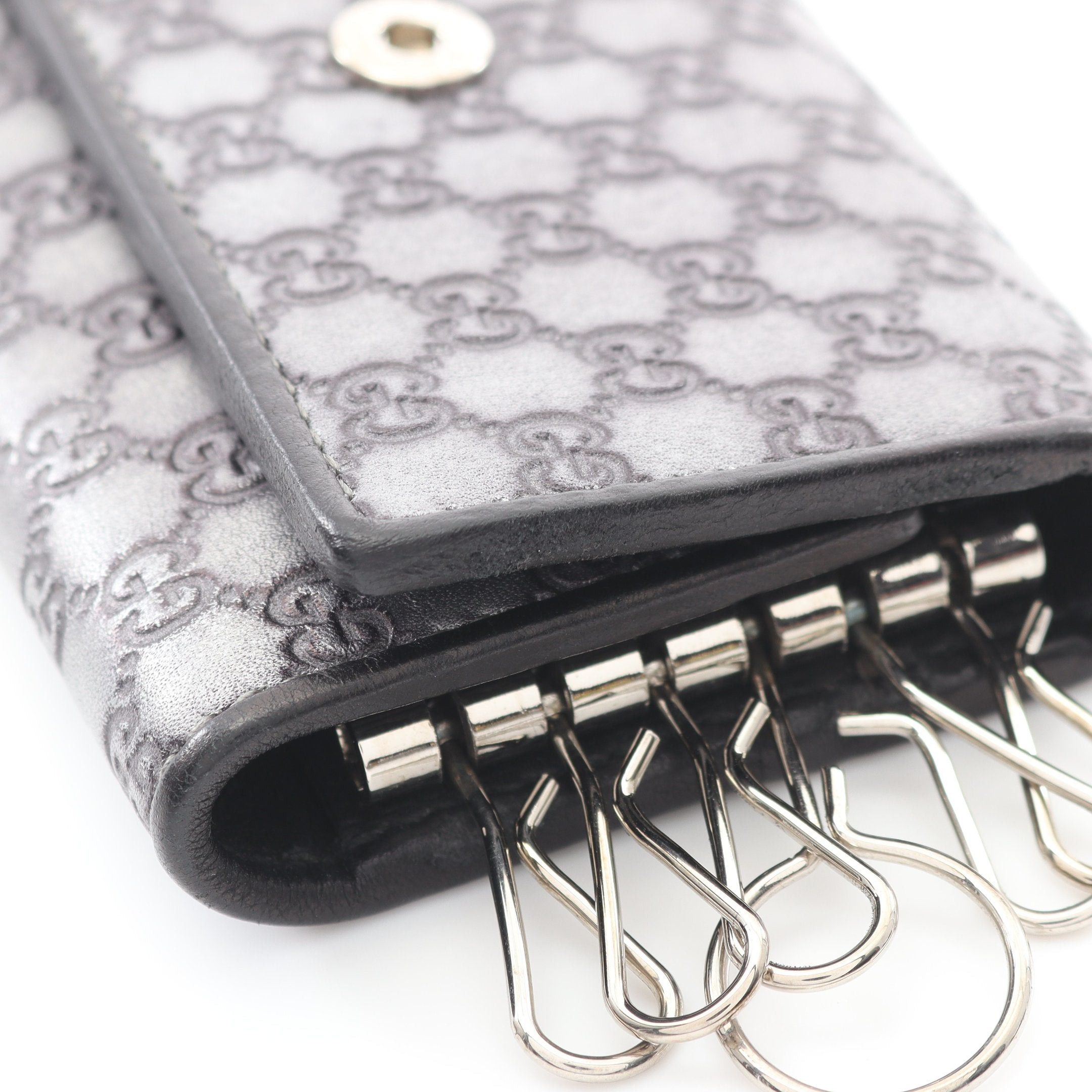 Gucci Gucci Micro Gg Guccissima 6 Key Case Leather Silver Black Size ONE SIZE - 6 Thumbnail