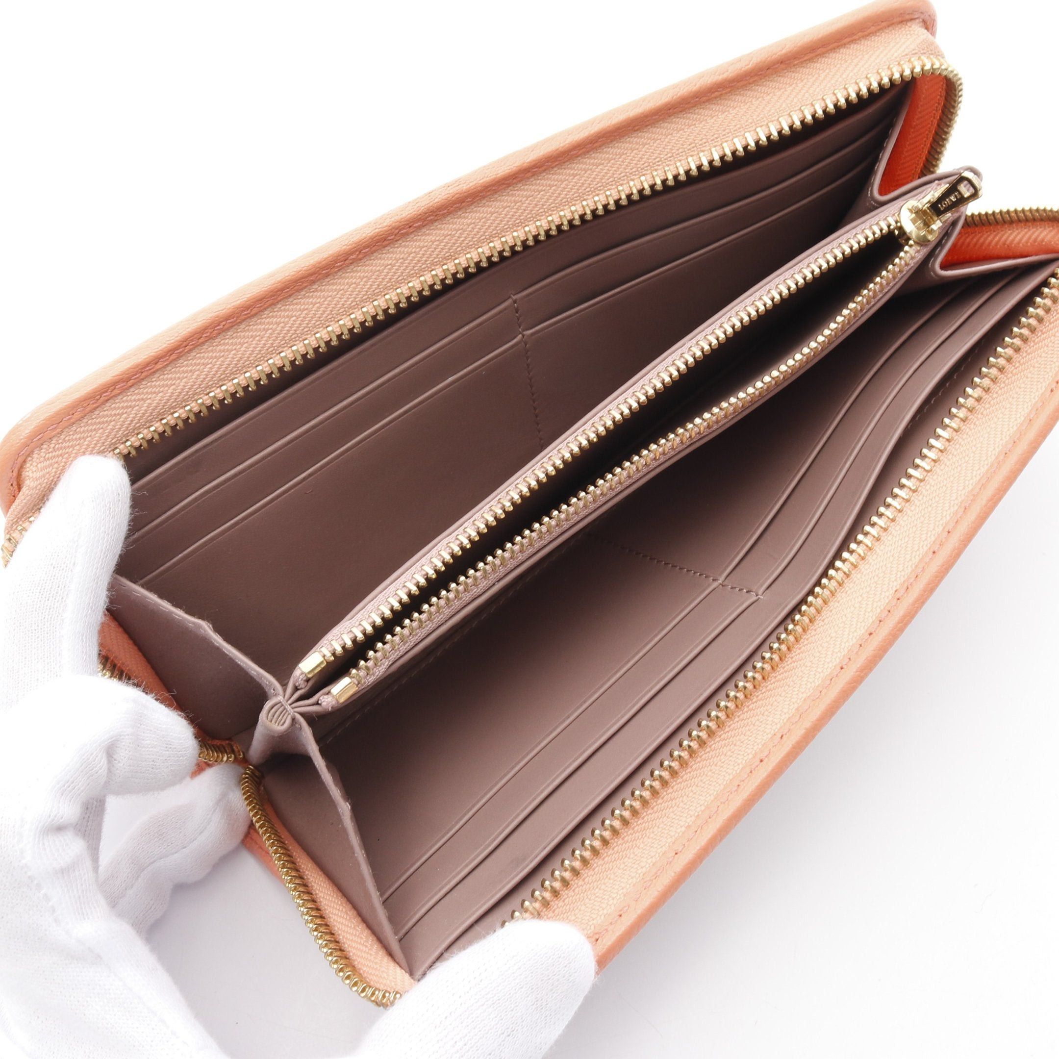 Loewe Loewe Anagram Round Zipper Long Wallet Leather Dusty Pink Coral Orange Size ONE SIZE - 3 Thumbnail