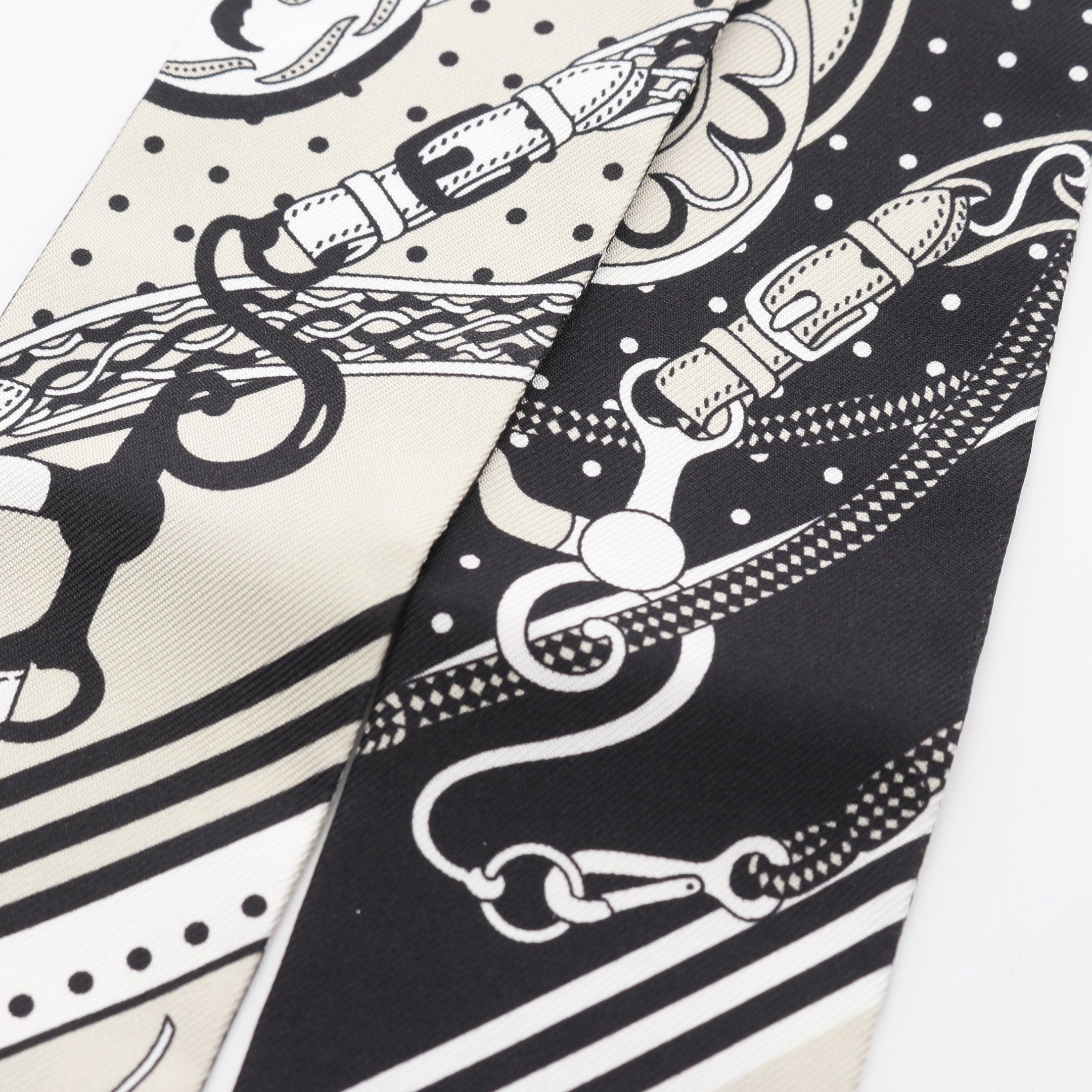 Hermes Hermes Twilly Festival Des Amazones Ribbon Scarf Silk Beige Black White Size ONE SIZE - 4 Thumbnail