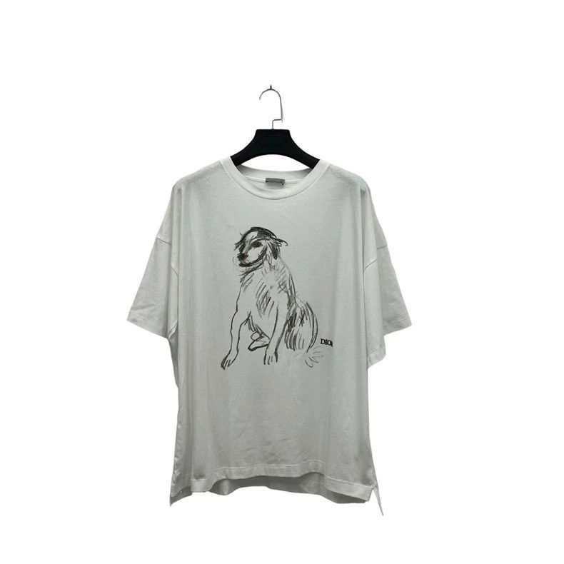 Dior Dior White Dog Sketch T-Shirt XL Size Size US XL / EU 56 / 4 - 2 Thumbnail
