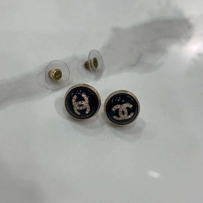 Chanel Chanel Black Circular Rhinestone Earrings Size ONE SIZE - 2 Thumbnail