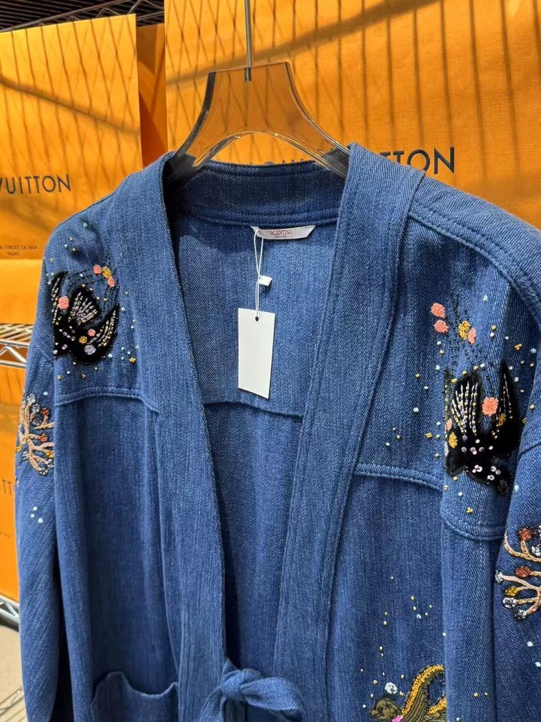 Valentino Valentino Denim Kimono Jacket with Embroidery Size US XL / EU 56 / 4 - 2 Thumbnail