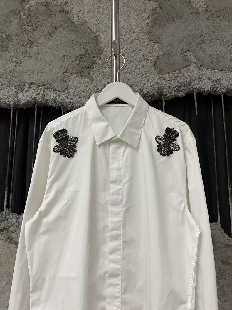 Dolce & Gabbana Dolce & Gabbana White Shirt with Butterfly Embroidery Size US M / EU 48-50 / 2 - 3 Thumbnail