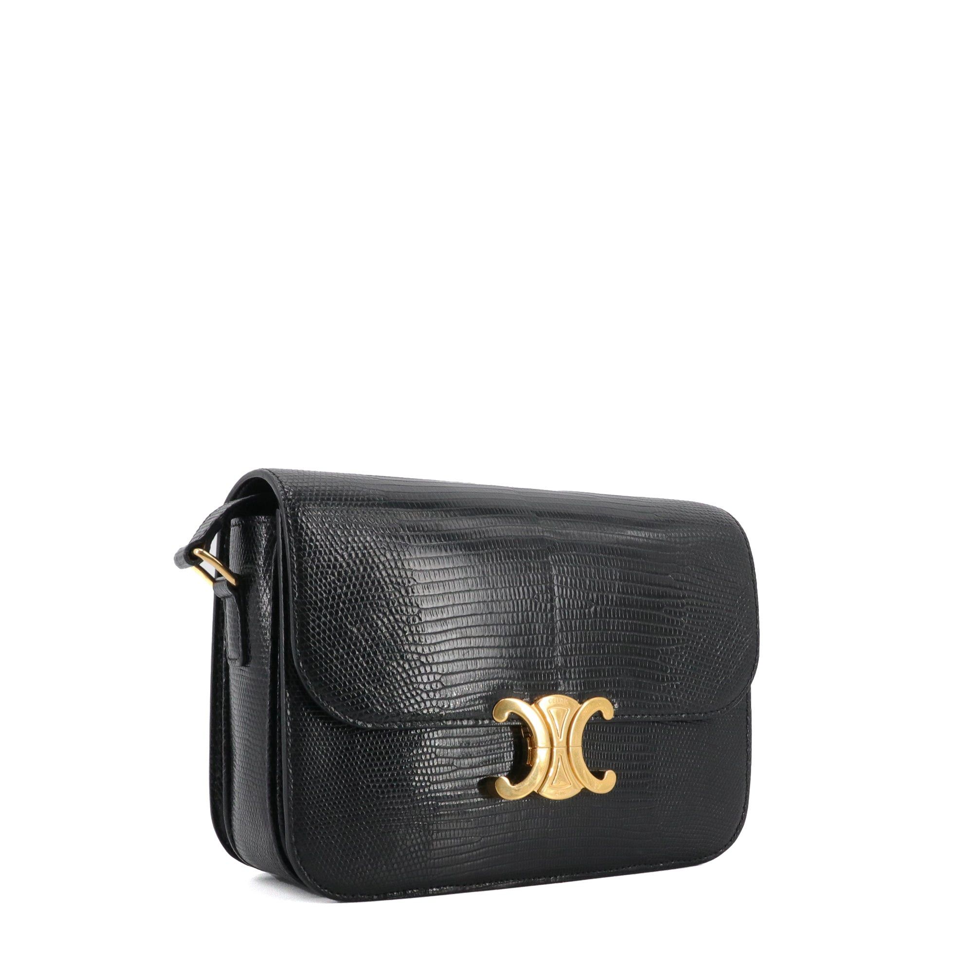 Celine CELINE - Celine Triomphe shoulder bag in black lizard Size ONE SIZE - 2 Thumbnail