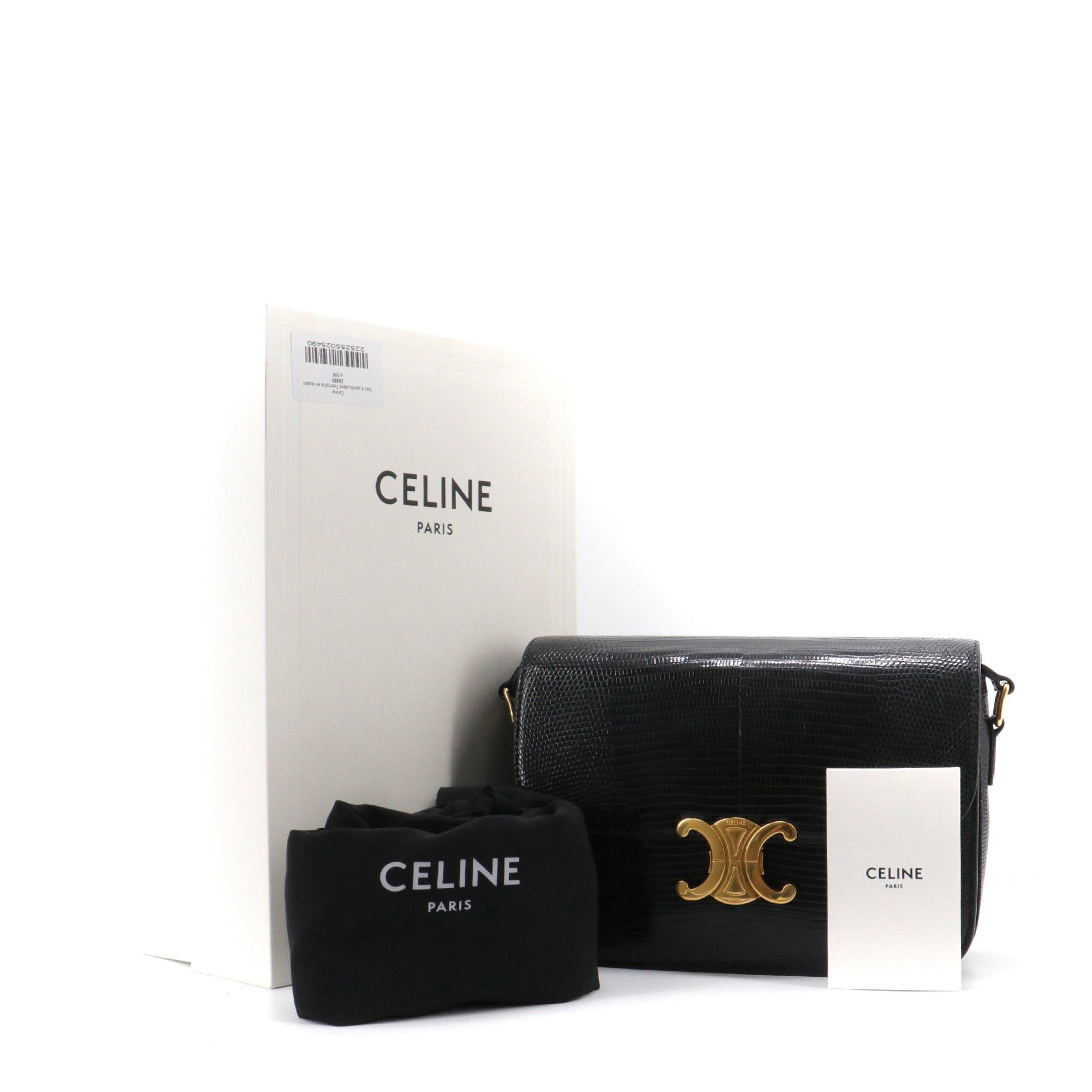 Celine CELINE - Celine Triomphe shoulder bag in black lizard Size ONE SIZE - 10 Thumbnail