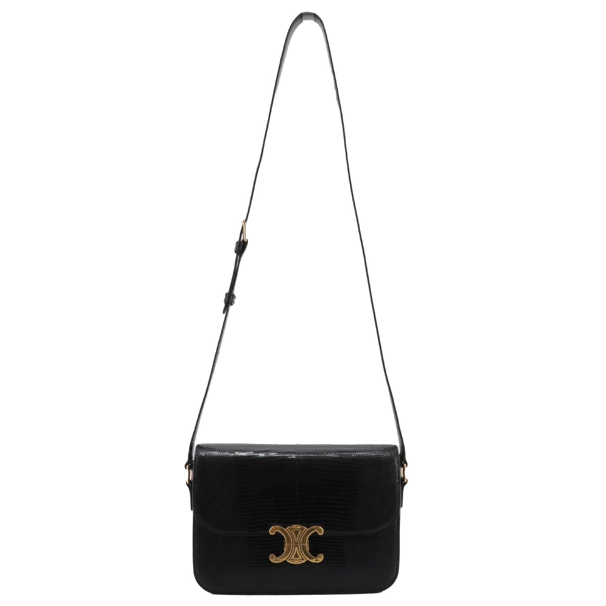 Celine CELINE - Celine Triomphe shoulder bag in black lizard Size ONE SIZE - 5 Thumbnail
