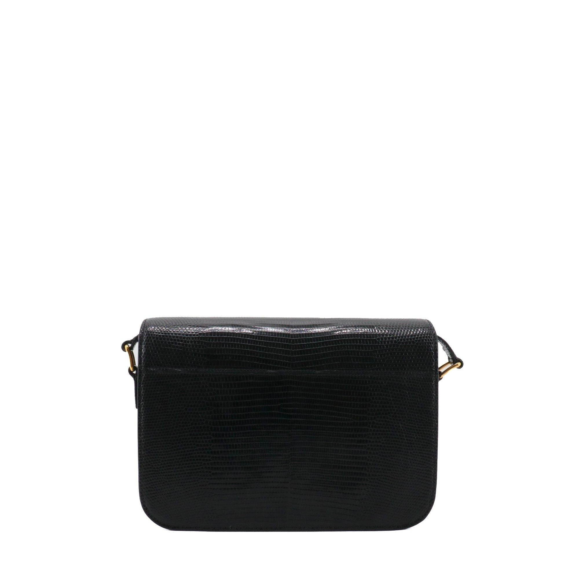 Celine CELINE - Celine Triomphe shoulder bag in black lizard Size ONE SIZE - 3 Thumbnail