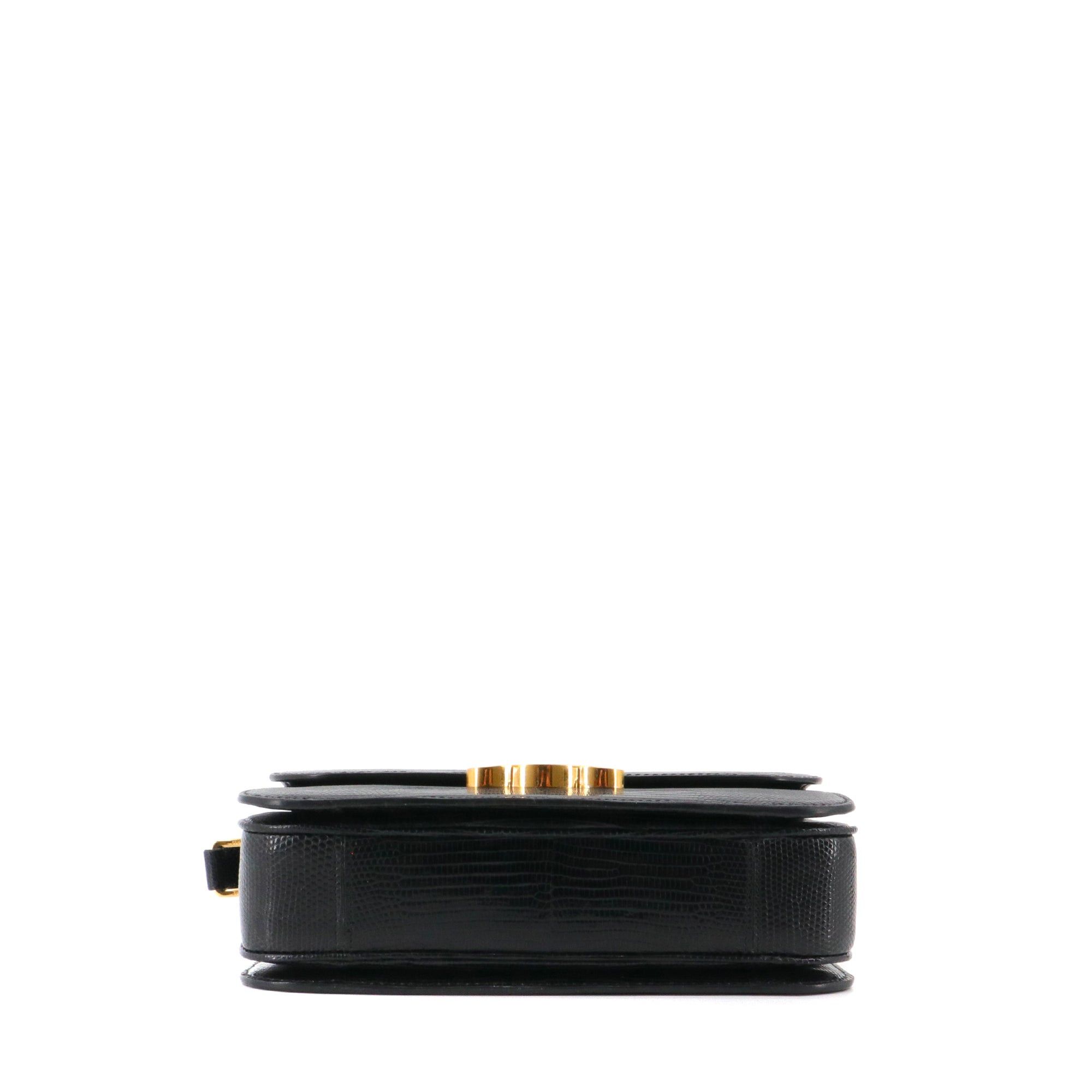 Celine CELINE - Celine Triomphe shoulder bag in black lizard Size ONE SIZE - 4 Thumbnail
