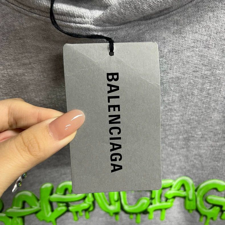 Balenciaga Grey Logo Hoodie with Drip Print Size US M / EU 48-50 / 2 - 5 Thumbnail