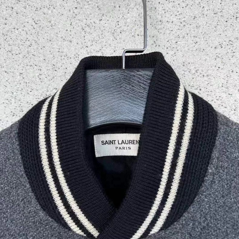 Yves Saint Laurent Saint Laurent Grey Wool Baseball Jacket Size US XL / EU 56 / 4 - 2 Thumbnail