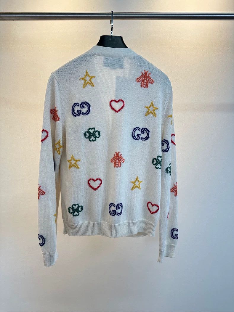 Gucci Gucci Cream Heart Pattern Knit Cardigan Size US M / EU 48-50 / 2 - 2 Thumbnail