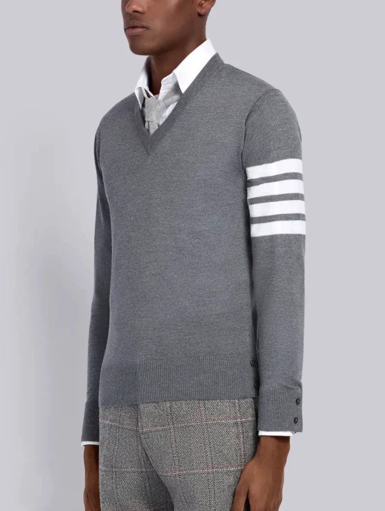 Thom Browne Thom Browne Grey V-Neck Sweater Cardigan-dmc Size US L / EU 52-54 / 3 - 7 Thumbnail