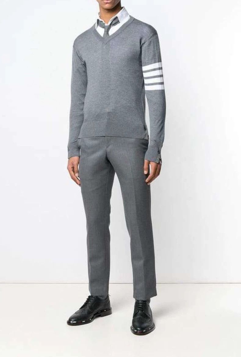 Thom Browne Thom Browne Grey V-Neck Sweater Cardigan-dmc Size US L / EU 52-54 / 3 - 8 Thumbnail