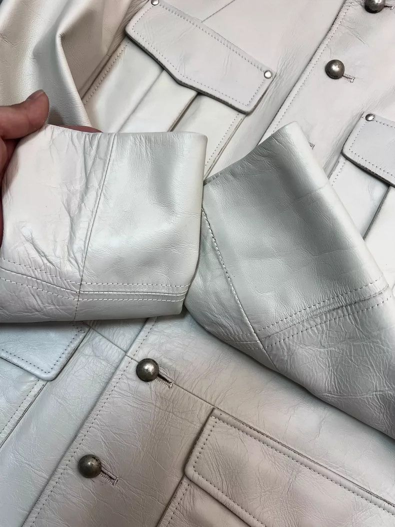 Saint Laurent Paris Saint Laurent White Leather Jacket with Pockets Size US L / EU 52-54 / 3 - 6 Thumbnail