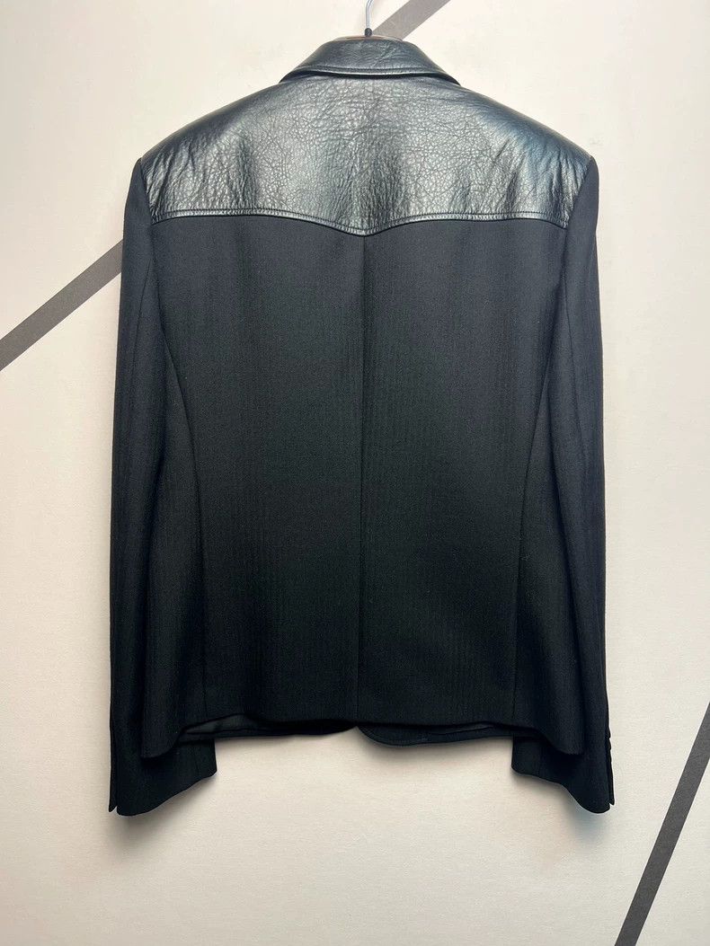 Saint Laurent Paris Saint Laurent Black Wool and Leather Blazer Size US L / EU 52-54 / 3 - 2 Thumbnail