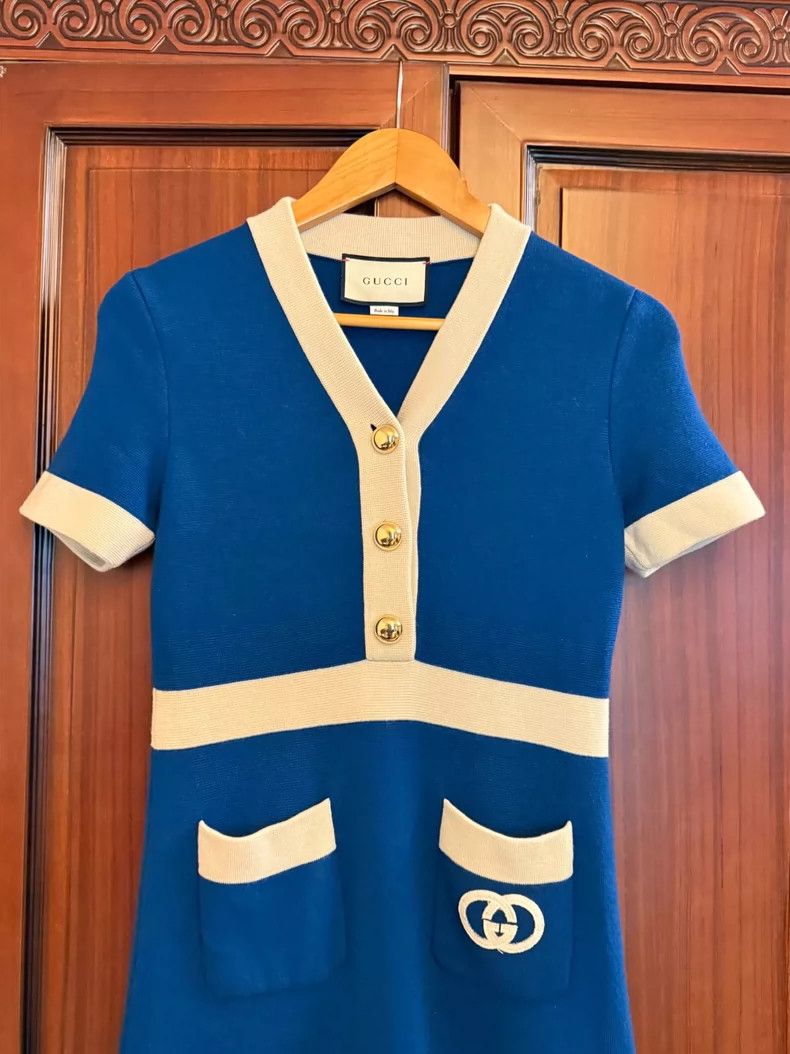 Gucci Gucci Blue Knit Dress with Logo Design- DMC Size 24" / US 00 / IT 34 - 4 Thumbnail