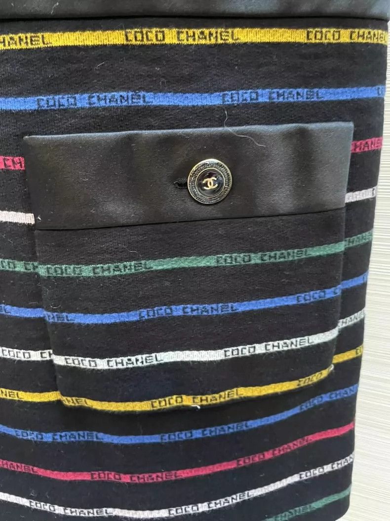 Chanel Black Striped Dress with Colorful Logo- DMC Size 22" - 4 Thumbnail