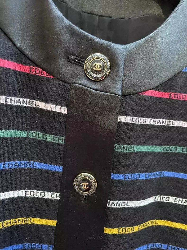 Chanel Black Striped Dress with Colorful Logo- DMC Size 22" - 3 Thumbnail