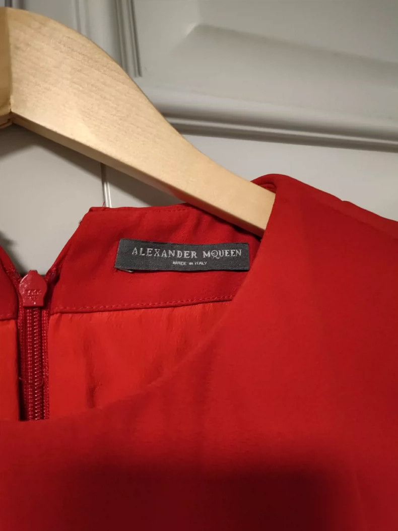 Alexander McQueen Red Dress with Cape Sleeves- DMC Size 24" / US 00 / IT 34 - 2 Thumbnail