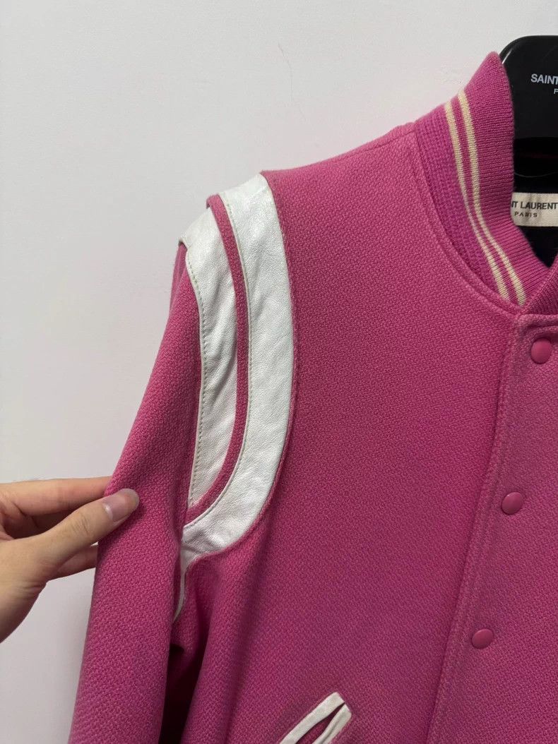Saint Laurent Paris Saint Laurent Pink Baseball Jacket with White Sleeves Size US L / EU 52-54 / 3 - 3 Thumbnail