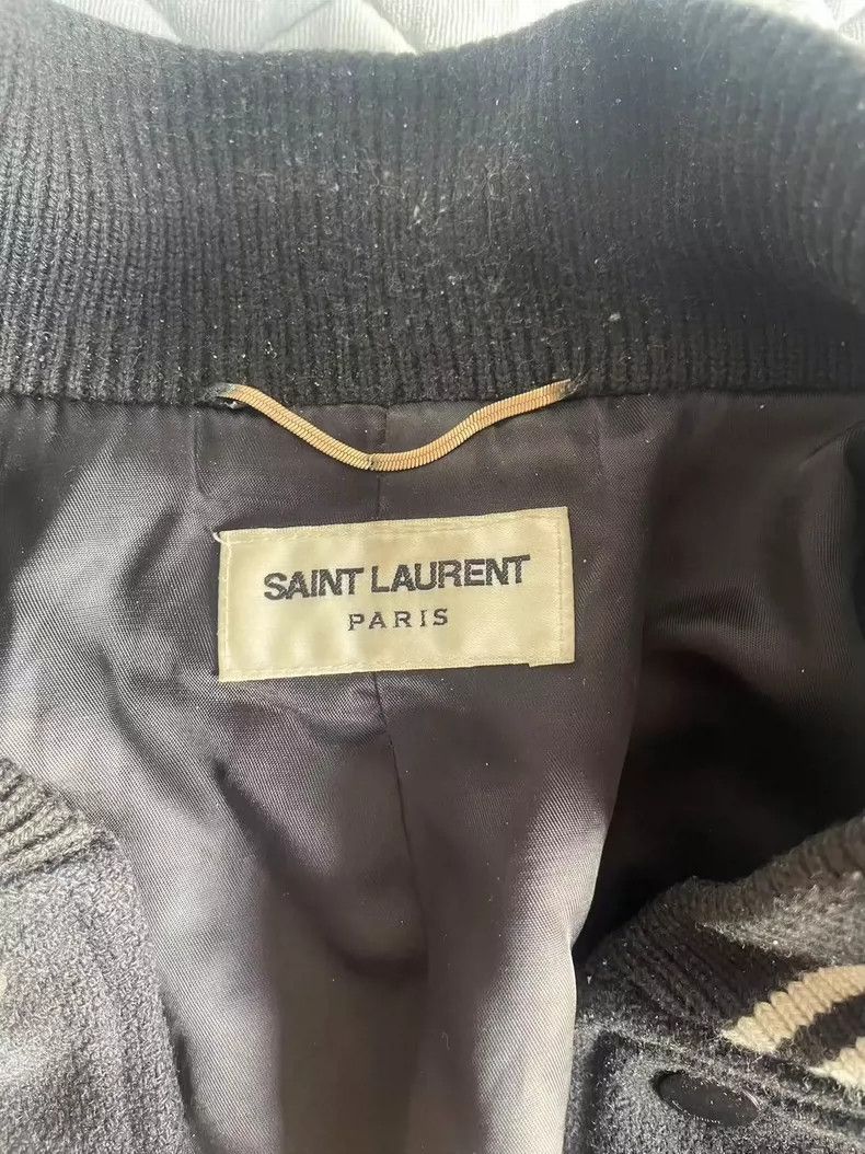 Saint Laurent Paris Saint Laurent Black Varsity Jacket with Stripes Size US M / EU 48-50 / 2 - 2 Thumbnail