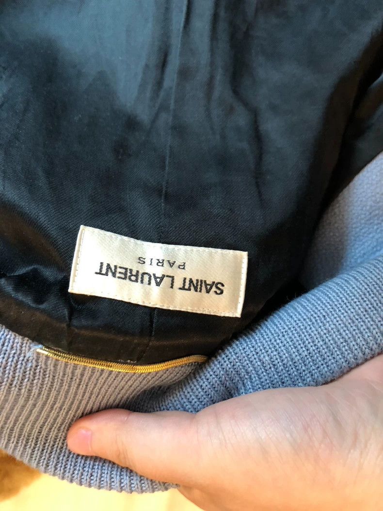 Yves Saint Laurent YSL Blue Baseball Jacket with White Stripes Size US M / EU 48-50 / 2 - 2 Thumbnail