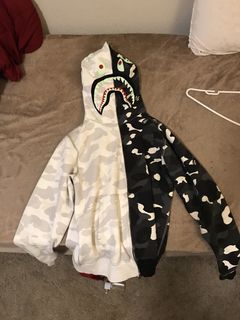bape city camo half shark full zip hoodie white black